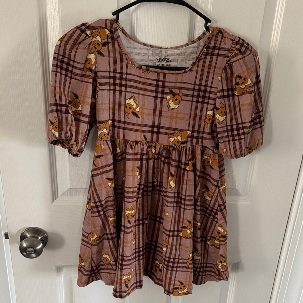 Plaid Pokemon Dress with Eevee Print